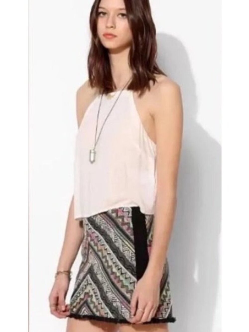 NWT Urban Outfitters Geometric Fringe Hem Mini Skirt L | Indie Sleaze Whimsigoth - Picture 6 of 16